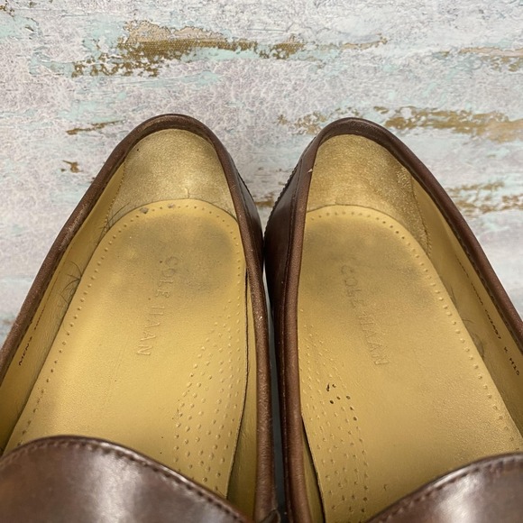 Cole Haan Shoes Mens Size 10.5 M Brown Leather Horsebit Slip On Dress Square Toe - Picture 9 of 11